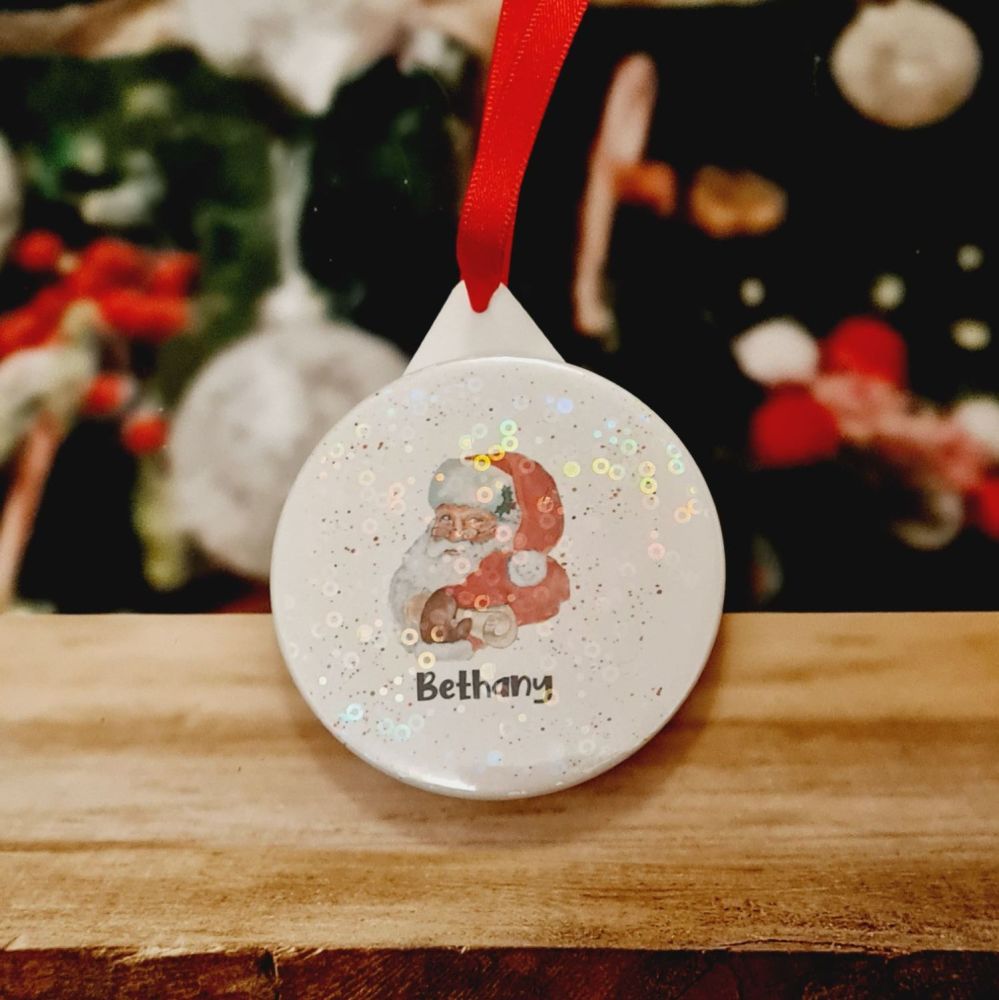 Holographic personalised Christmas - Santa bauble. 