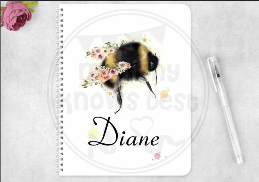 Bee notebook - personalised floral bee notepad / journal 