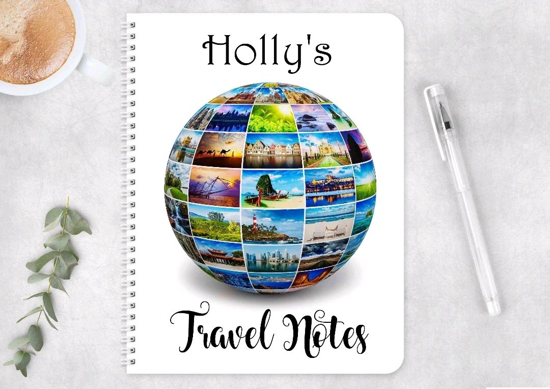 Travel note book, personalised travelling journal 