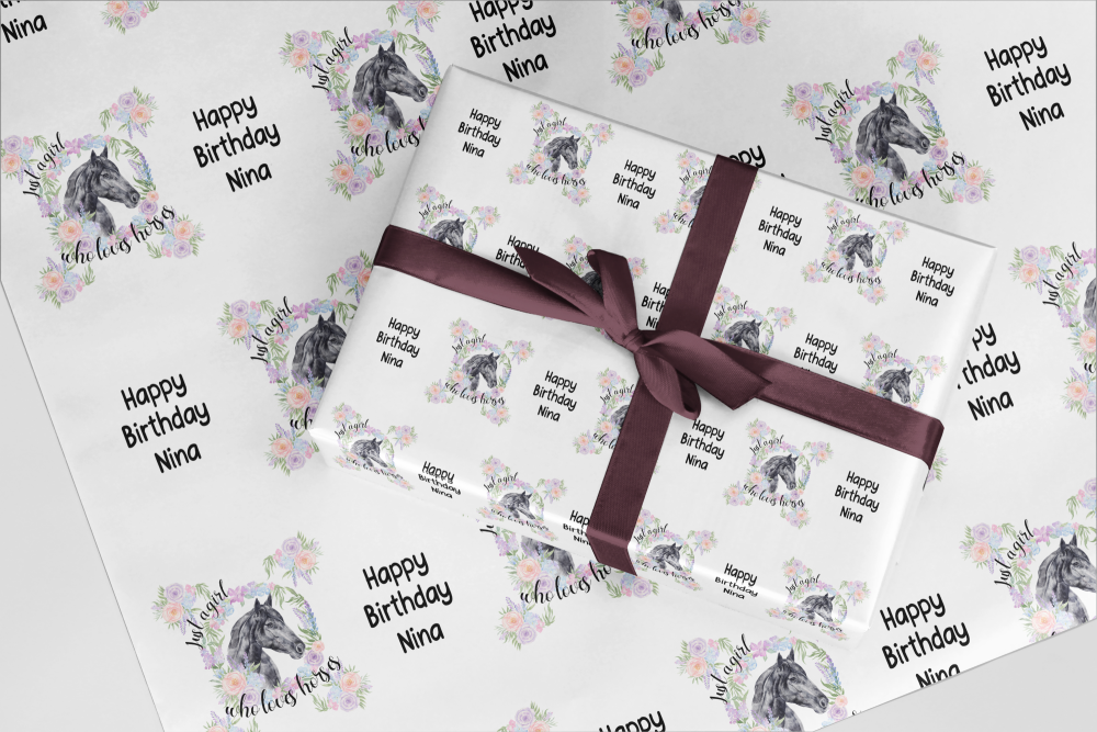 Black Horse wrapping paper Girl who loves horses - A3 Eco Friendly