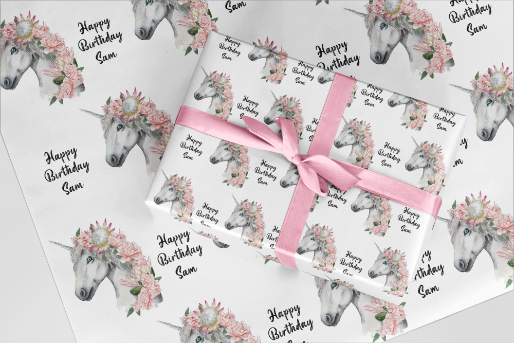 Unicorn with flowers wrapping paper  - A3 Eco Friendly 