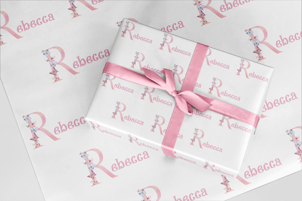 Butterfly initial, personalised named wrapping paper  - A3 Eco Friendly