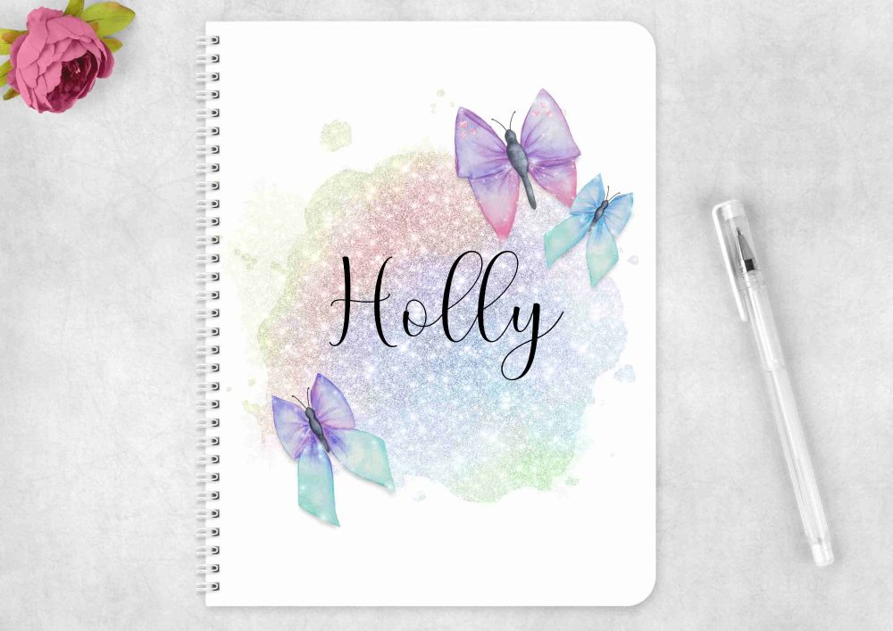Butterfly frame, with personalised name,  eco friendly notebook A5