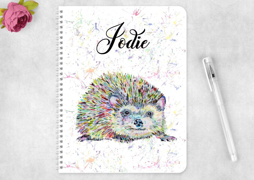 Hedgehog notebook - rainbow watercoloured journal