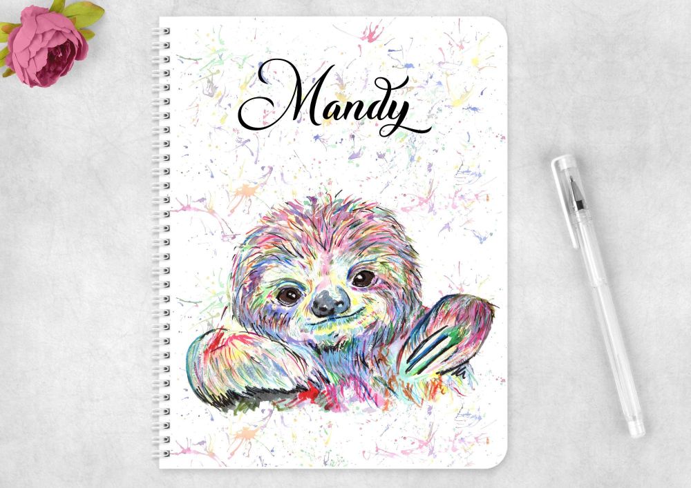 Sloth notebook - rainbow watercoloured journal