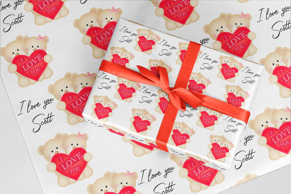 Valentines day bears wrapping paper  - A3 Eco Friendly 