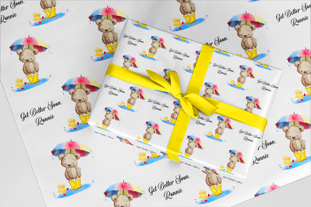 Teddy and Duck - Get well soon wrapping paper  - A3 Eco Friendly 