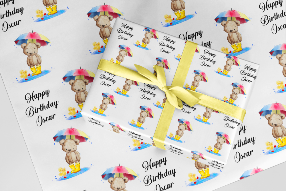 Teddy and Duck - Happy Birthday wrapping paper  - A3 Eco Friendly 