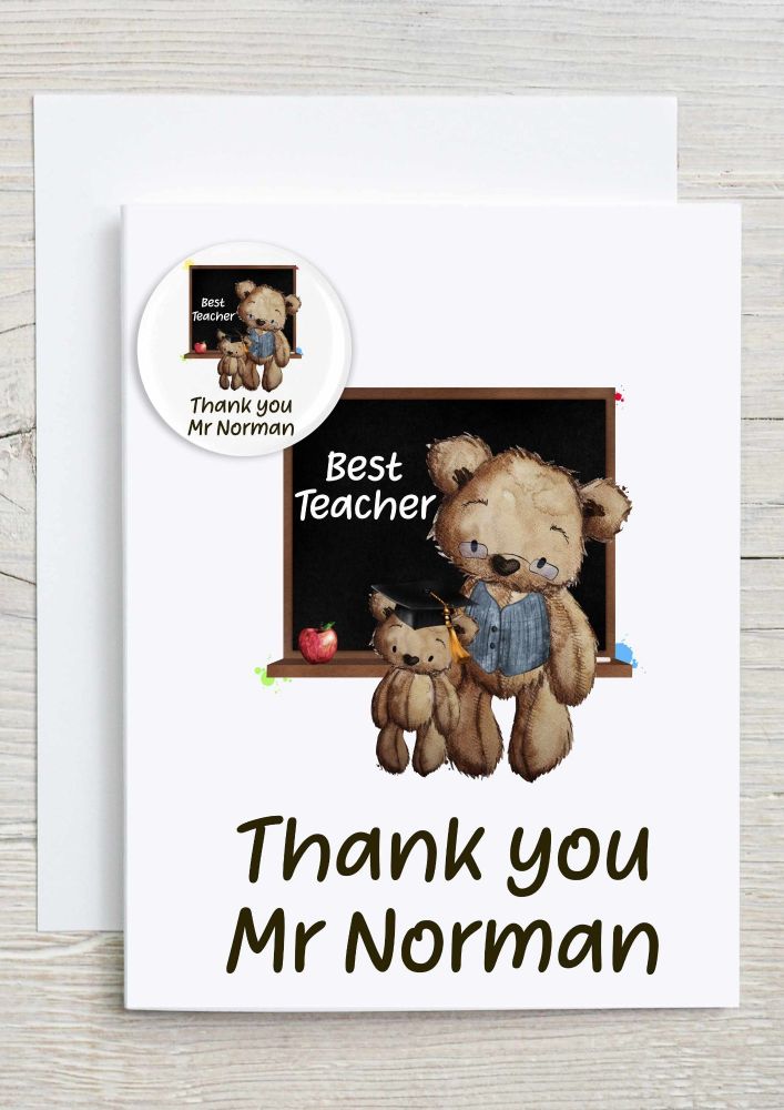 Best Teacher - Male - Card with Badge - Personalised