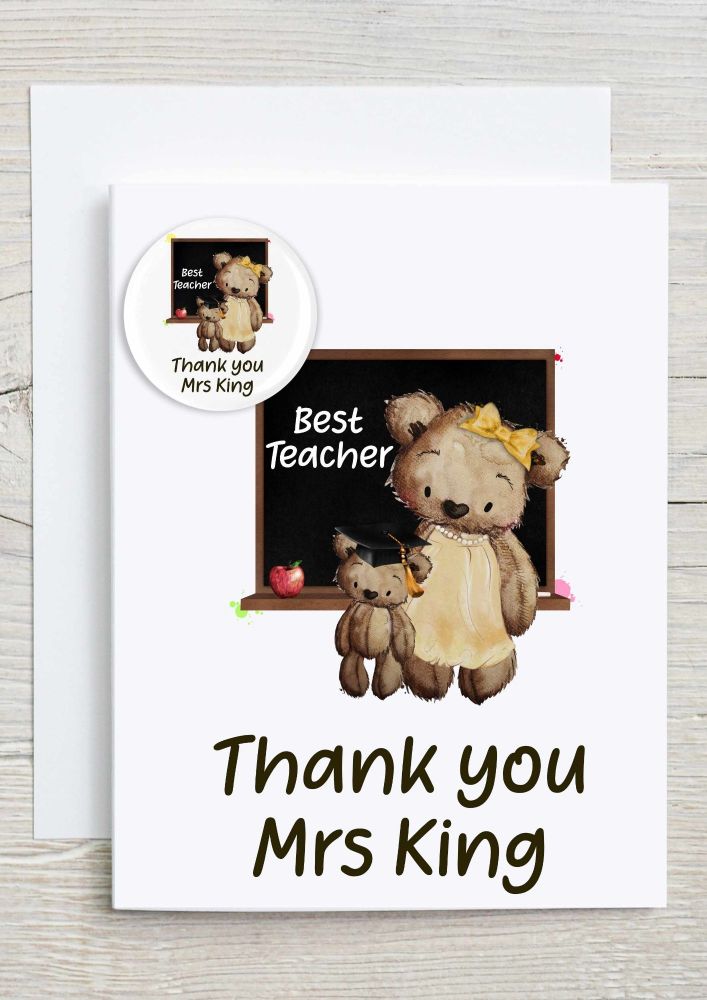 Best Teacher - Female - Card with Badge - Personalised