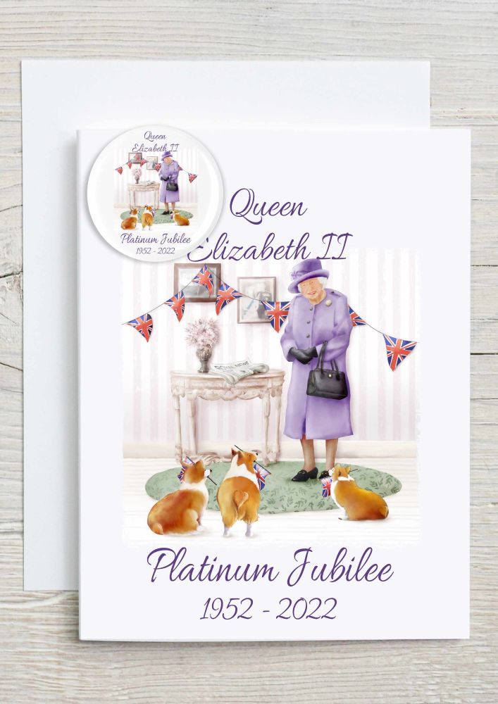 Queen Elizabeth II CARD & BADGE - Platinum Jubilee Celebration of 70 Years Monarch, 1952-2022