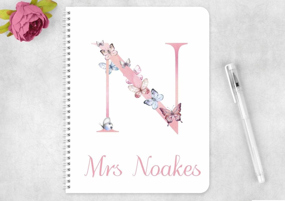 Notebook - Personalised Butterfly initial with teachers name. School Leaving thank you gift