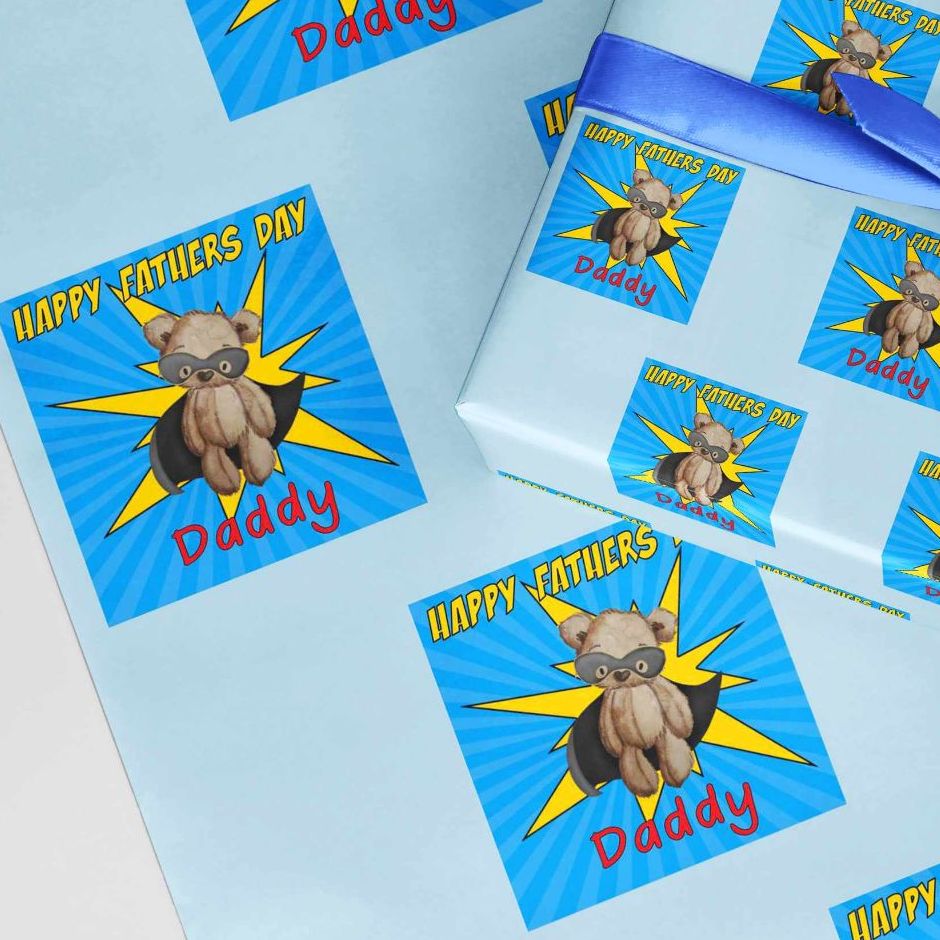 Fathers Day Wrapping paper - Super Hero Dad Superhero Teddy gift wrap A3 sheets