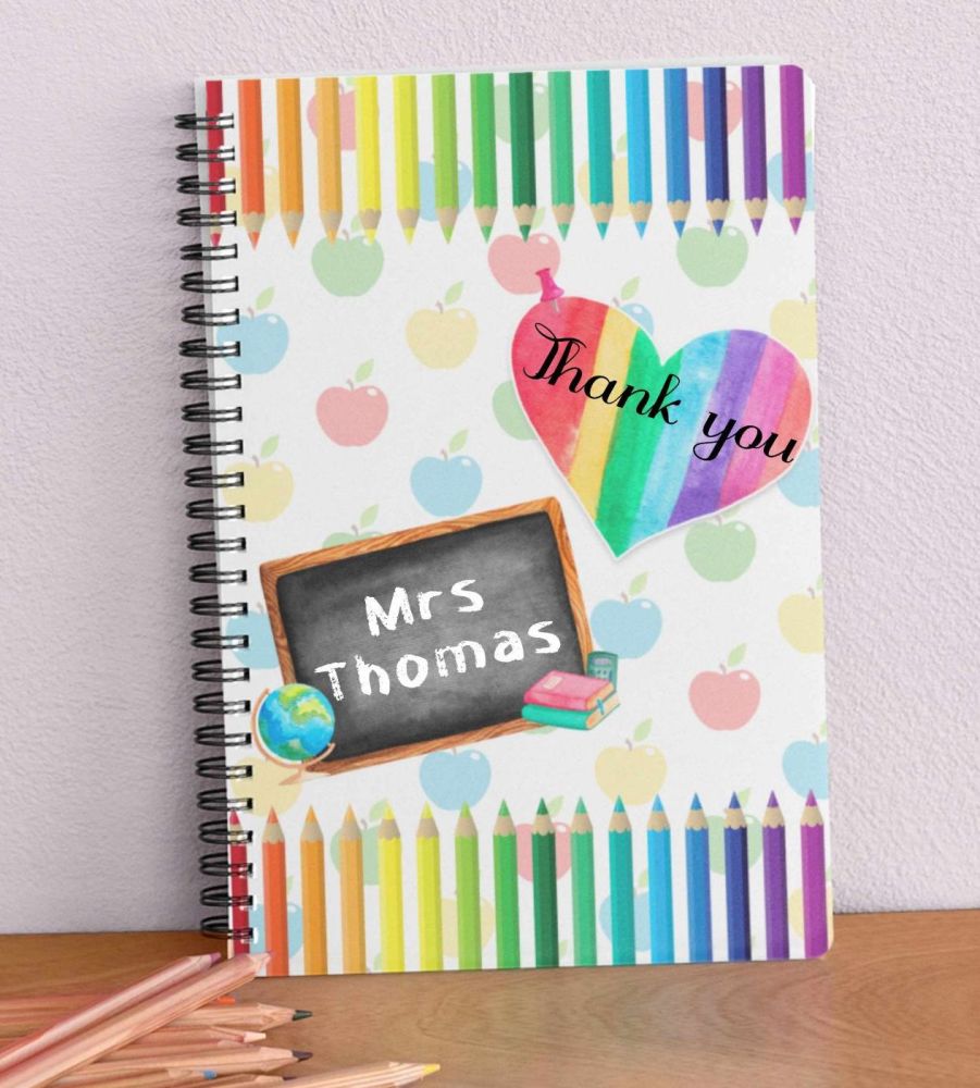 Notebook - Personalised Rainbow  pencil Thank you teacher Notebook