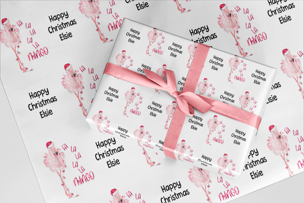 Flamingo - Fa la la la la mingo personalised wrapping paper  - Christmas A3