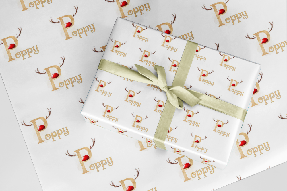 Antlers in Initials wrapping paper  - Christmas A3 Eco Friendly Gift Wrap Rolls