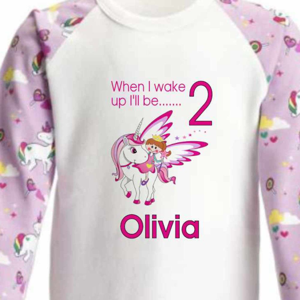 When I wake I will be 2 Unicorn Pj's Pyjama's Personalised girls princess customised