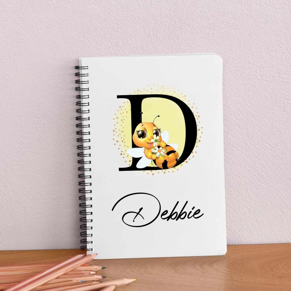 Bee initial notebook - personalised bee notepad / journal 