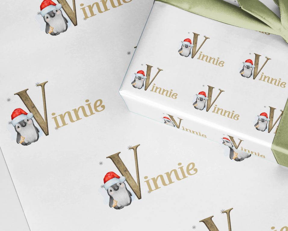 Penguin initial wrapping paper  - Christmas A3 Eco Friendly
