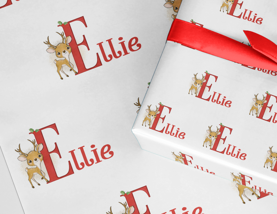 Reindeer initial wrapping paper  - Christmas A3 Eco Friendly