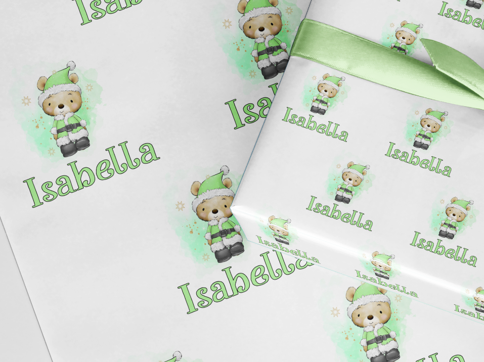 Green Santa personalised wrapping paper  - Christmas A3 Eco Friendly