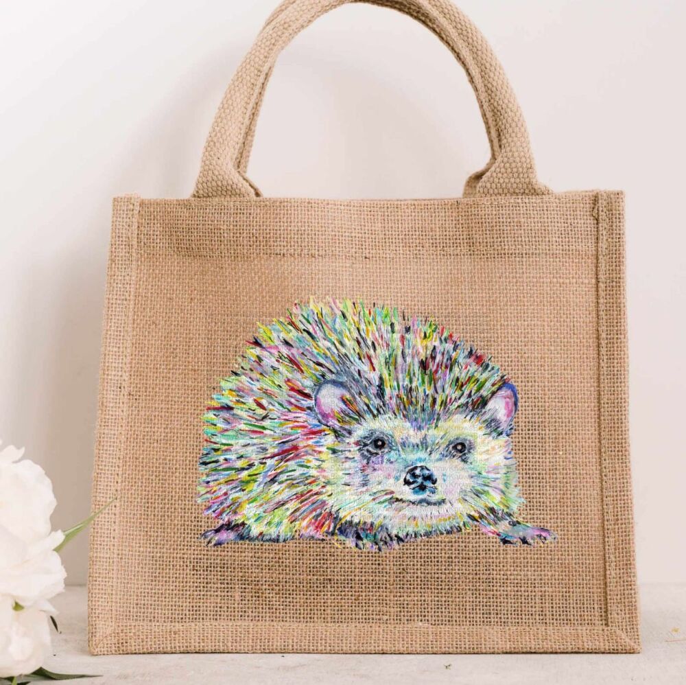 Colourful Hedgehog JUTE Gift Bag