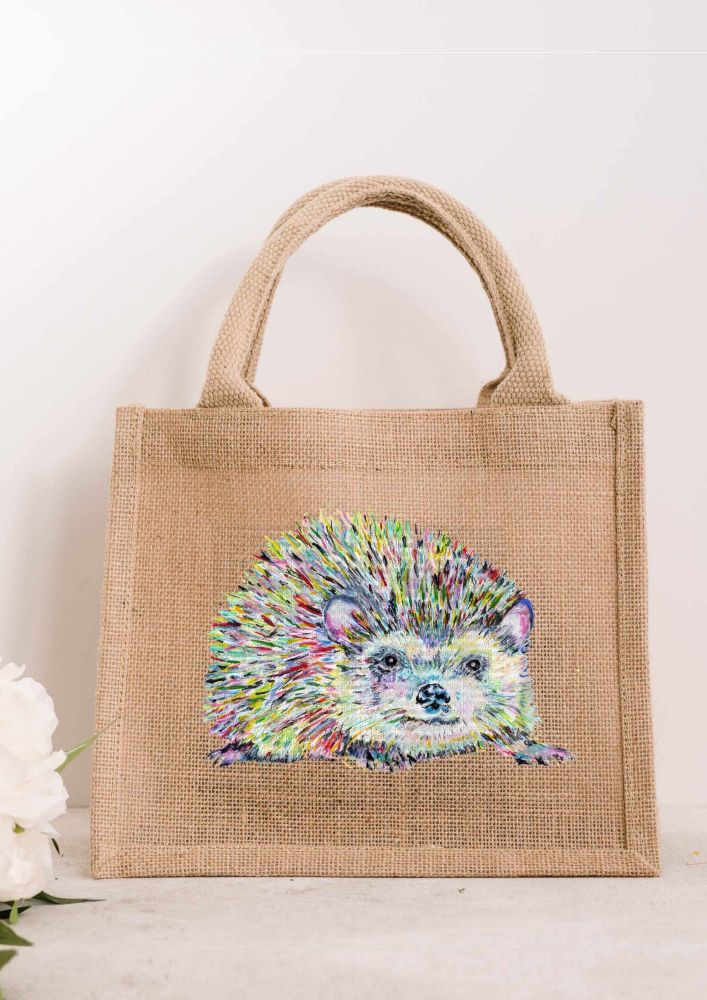 Colourful Hedgehog JUTE Gift Bag