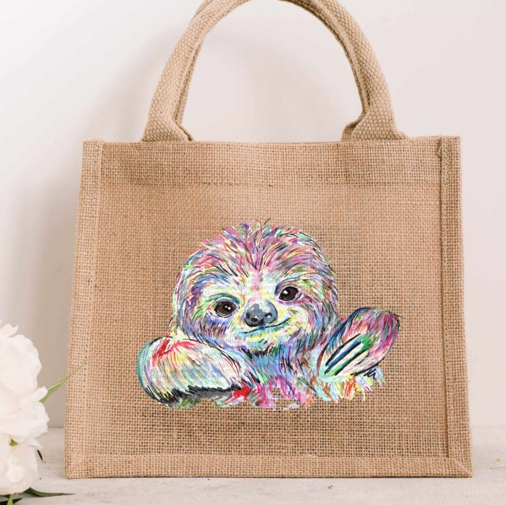 Colourful Sloth JUTE Gift Bag