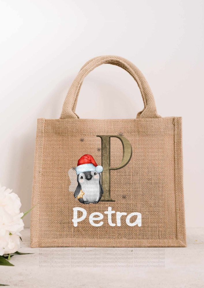 Penguin Letter JUTE Gift Bag - personalised