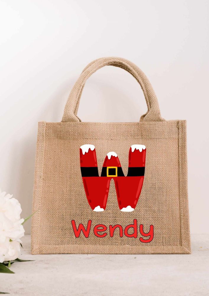 Santa initial unform JUTE Gift Bag - personalised
