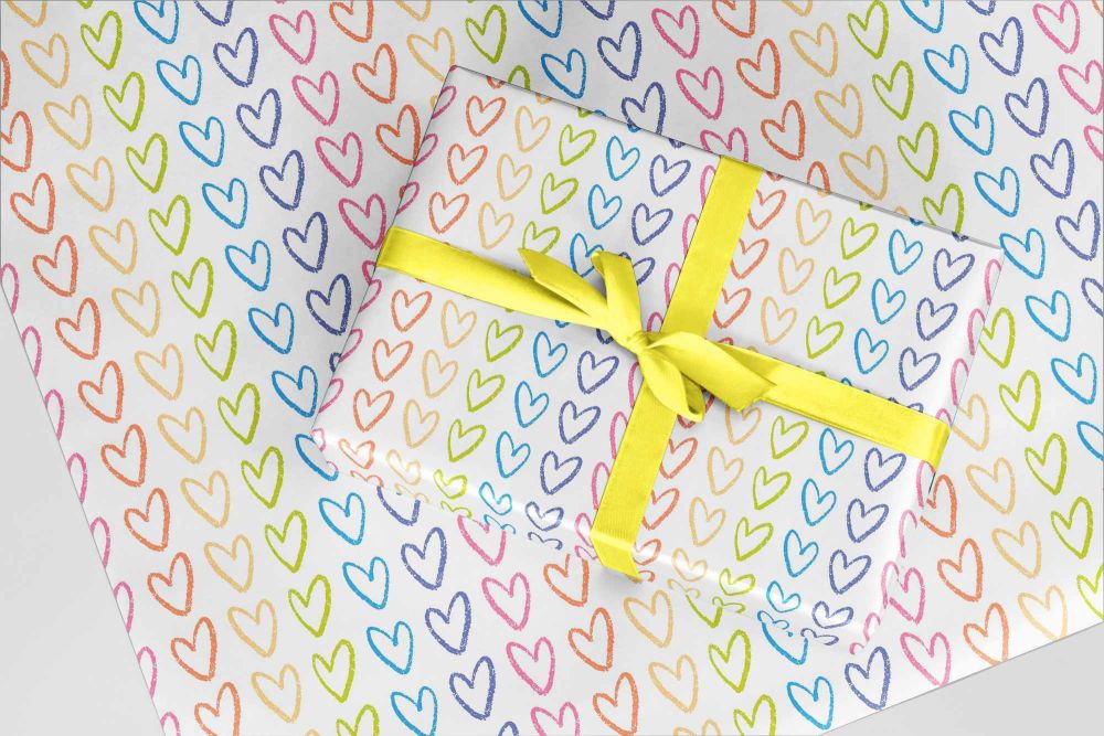 Rainbow Hearts Wrapping Paper  A3 - eco friendly thick quality gift wrap