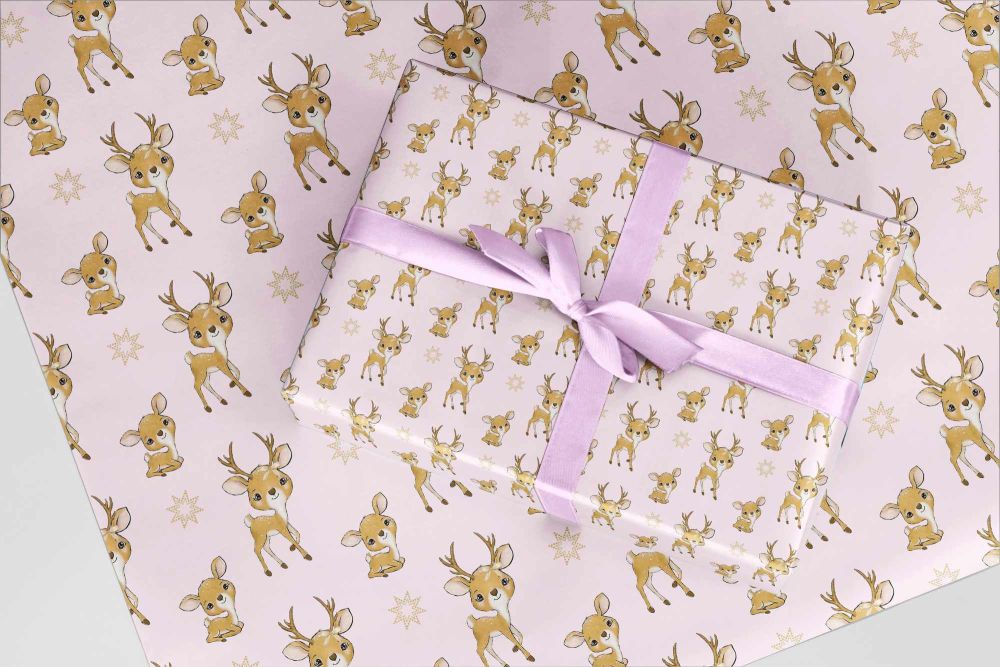 Reindeer Wrapping Paper in pink  A3 - eco friendly thick quality gift wrap