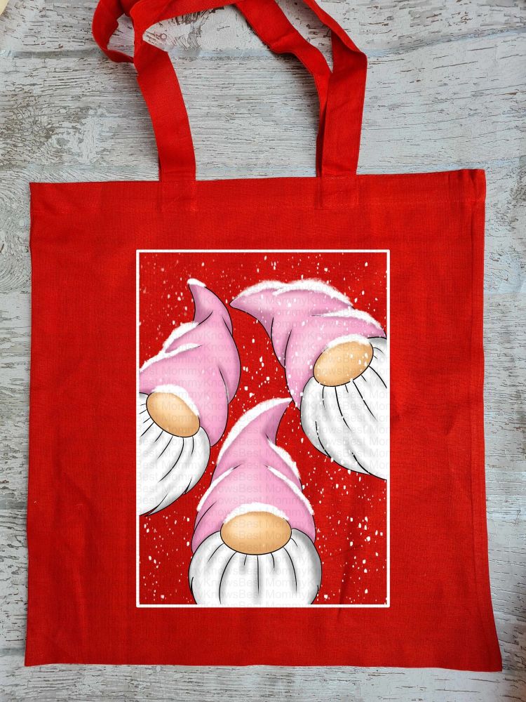 Pink gonks on a Red tote bag - bag for life - 100% cotton