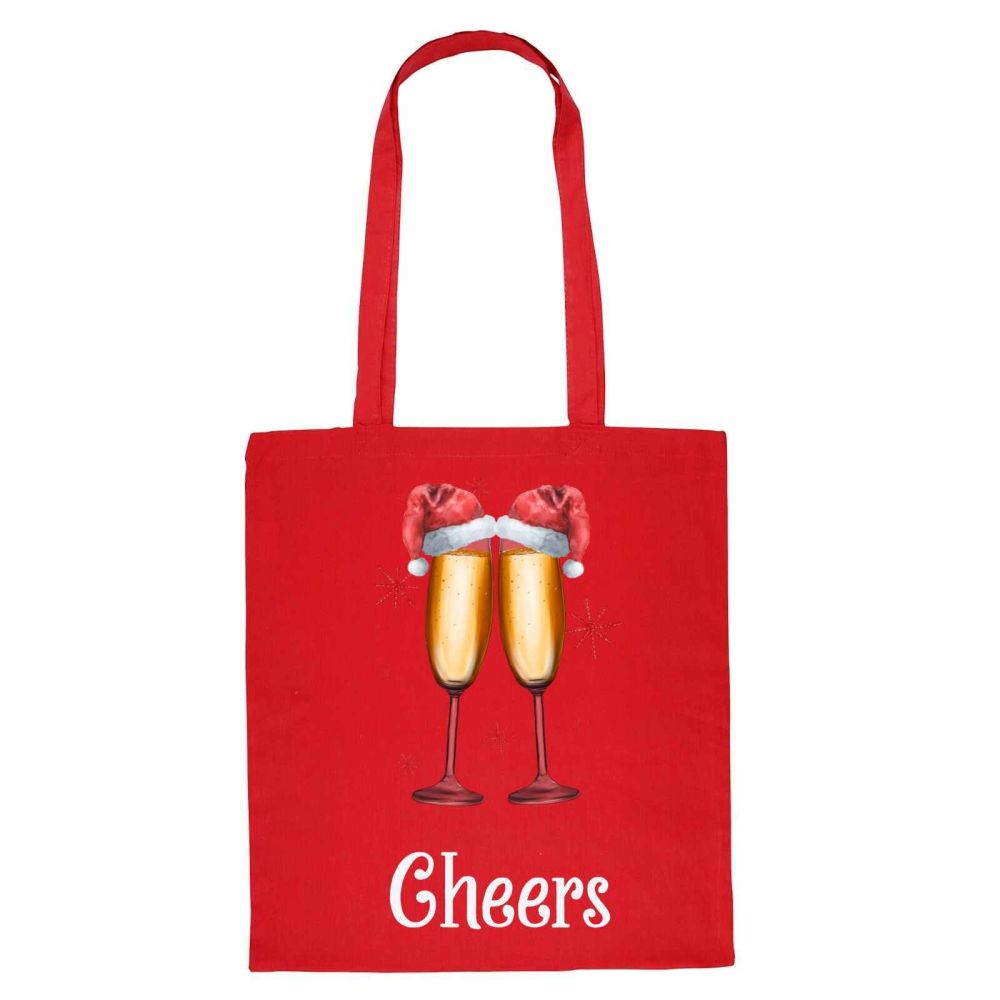 Cheers - Toasting champayne Bottles Red tote bag - bag for life - 100% cott