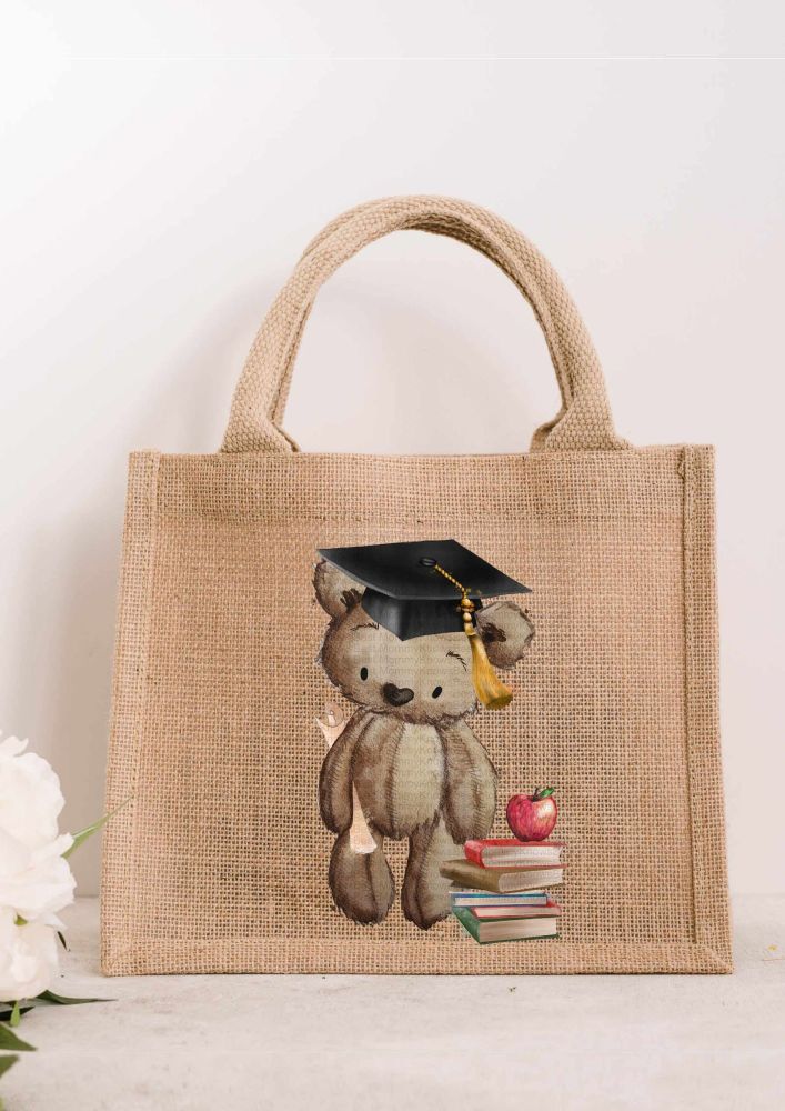 Graduation Bear JUTE Gift Bag