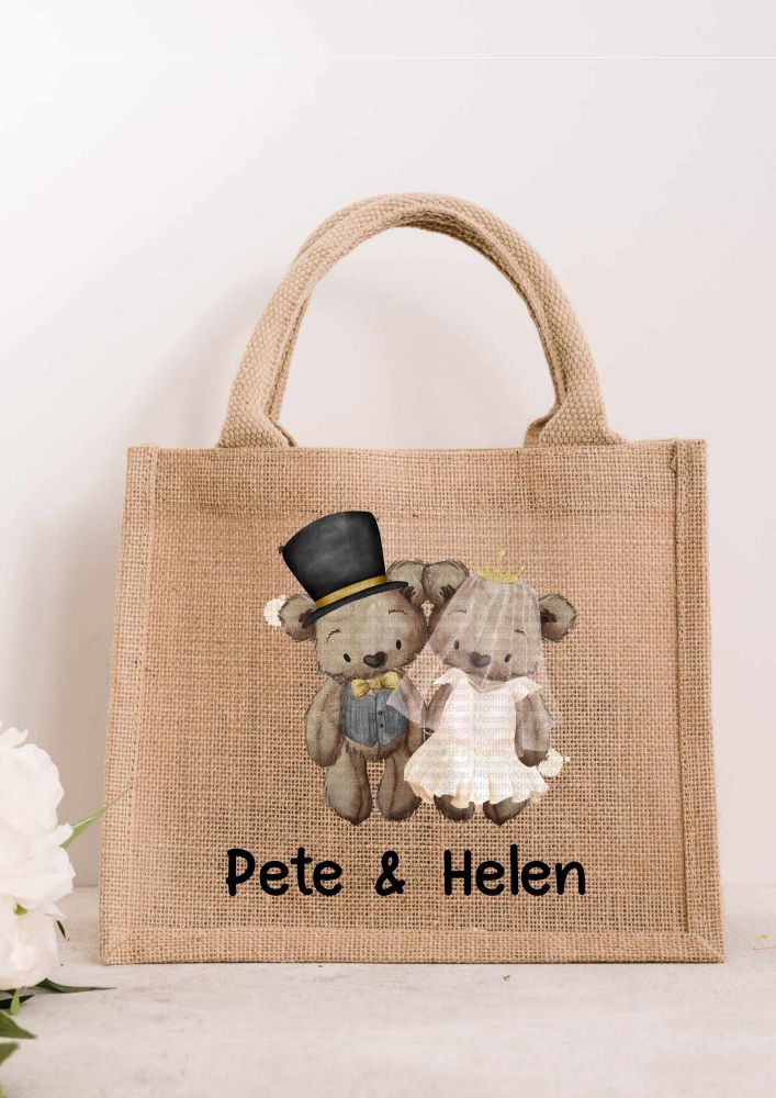 Bride and Groom / Wedding Bears JUTE Gift Bag - personalised