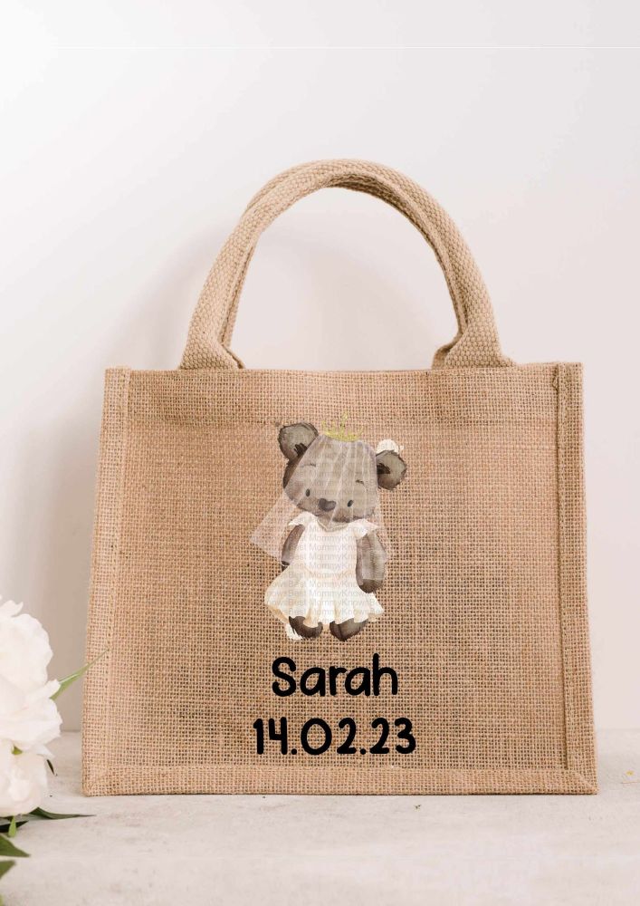 Bride Bear JUTE Gift Bag - personalised