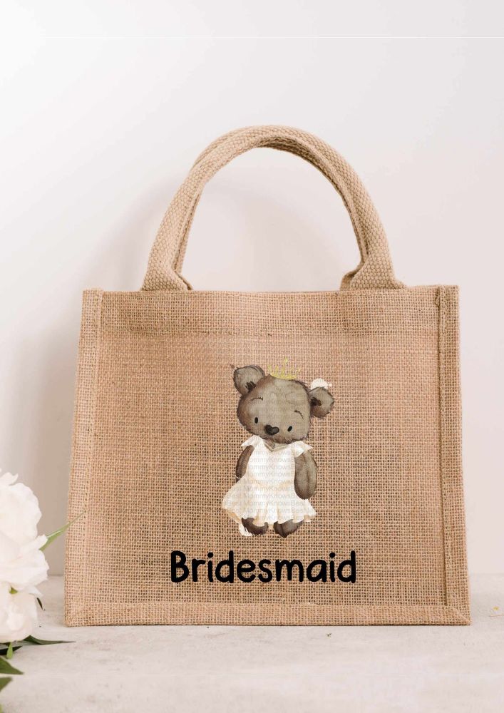 Bridesmaid Bear JUTE Gift Bag - personalised