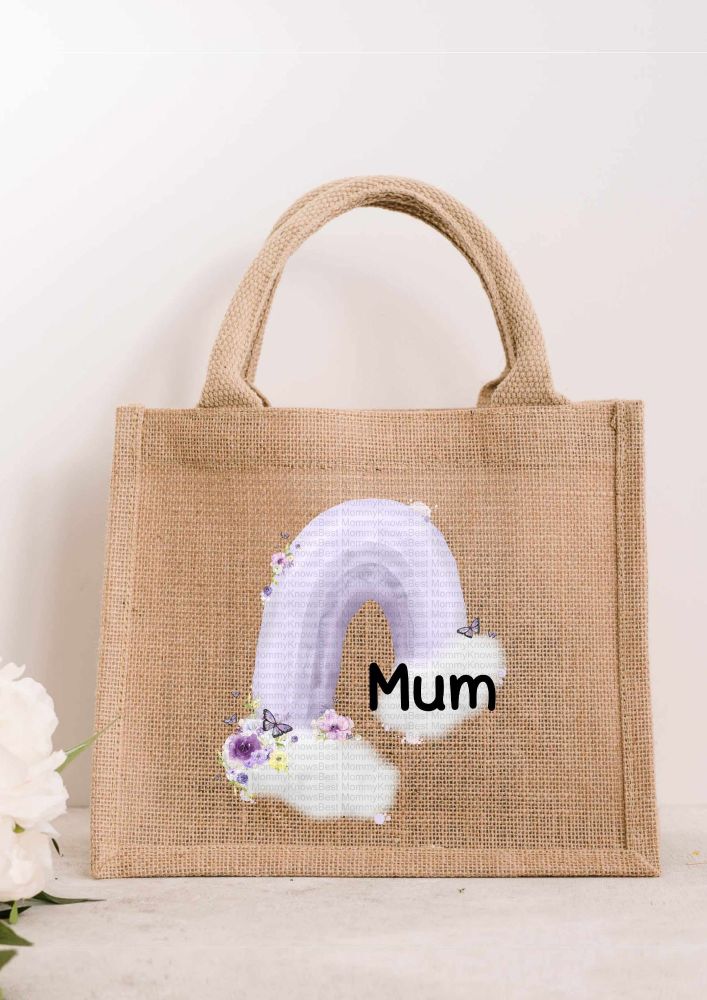 Wonky Rainbow - Lilac JUTE Gift Bag - personalised