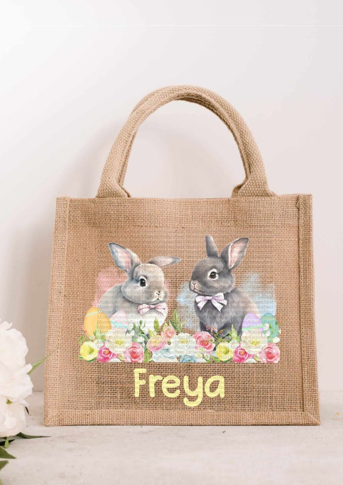 Easter Bunnies JUTE Gift Bag - Personalised