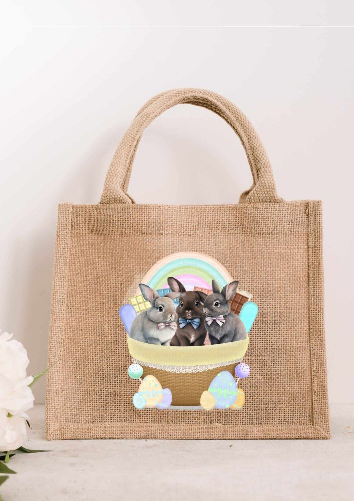 Easter Bunnies Trio JUTE Gift Bag