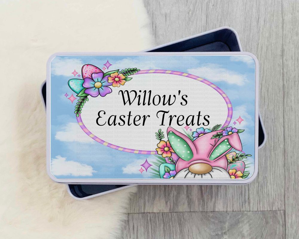 Easter Bunny Rectangular Treats Tin - Pink / Girl - Personalised