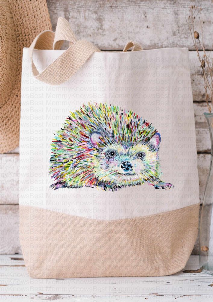 Colourful Hedgehog Canvas / Jute Shopper Bag