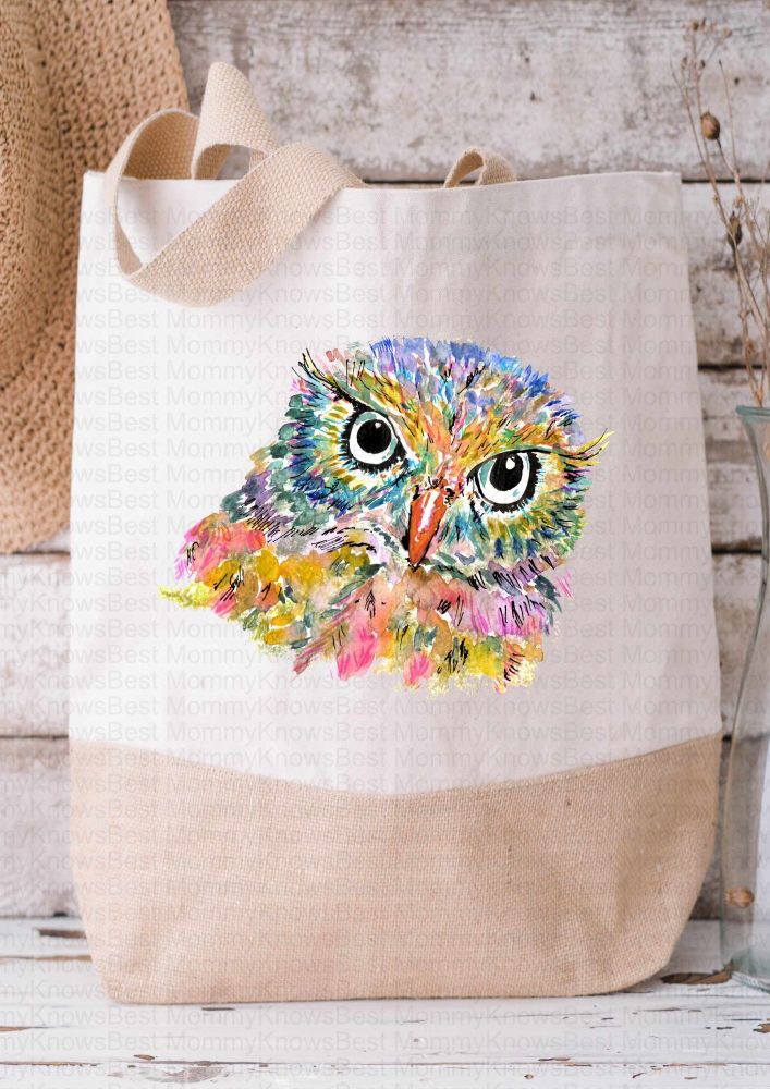 Colourful Owl Canvas / Jute Shopper Bag