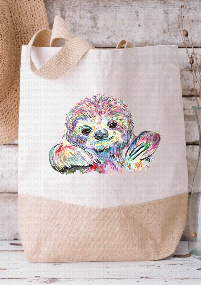 Colourful Sloth Canvas / Jute Shopper Bag