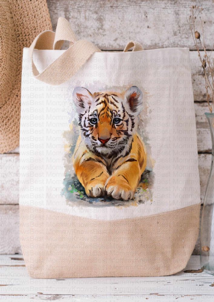 Cute Tiger Canvas / Jute Shopper Bag