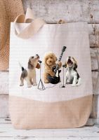 Playful Singing Musician Dogs on Canvas / Jute Shopper Bag