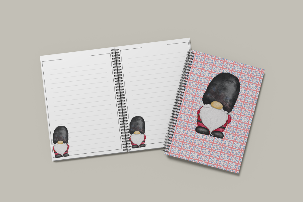 London Beefeater Gonk notebook notepad / journal with personalised pages. Union Jack background