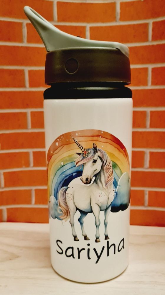 Rainbow Unicorn Drinks Water Bottle Personalised