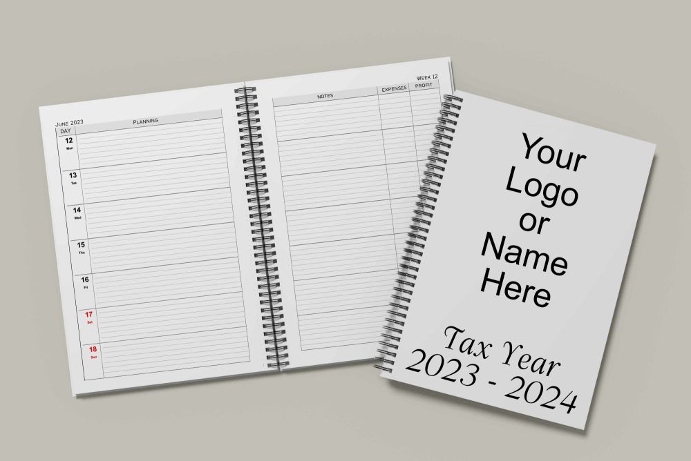 Tax Year 2023 - 2024 Dairy Journal Financial Log personalised with Logo. no